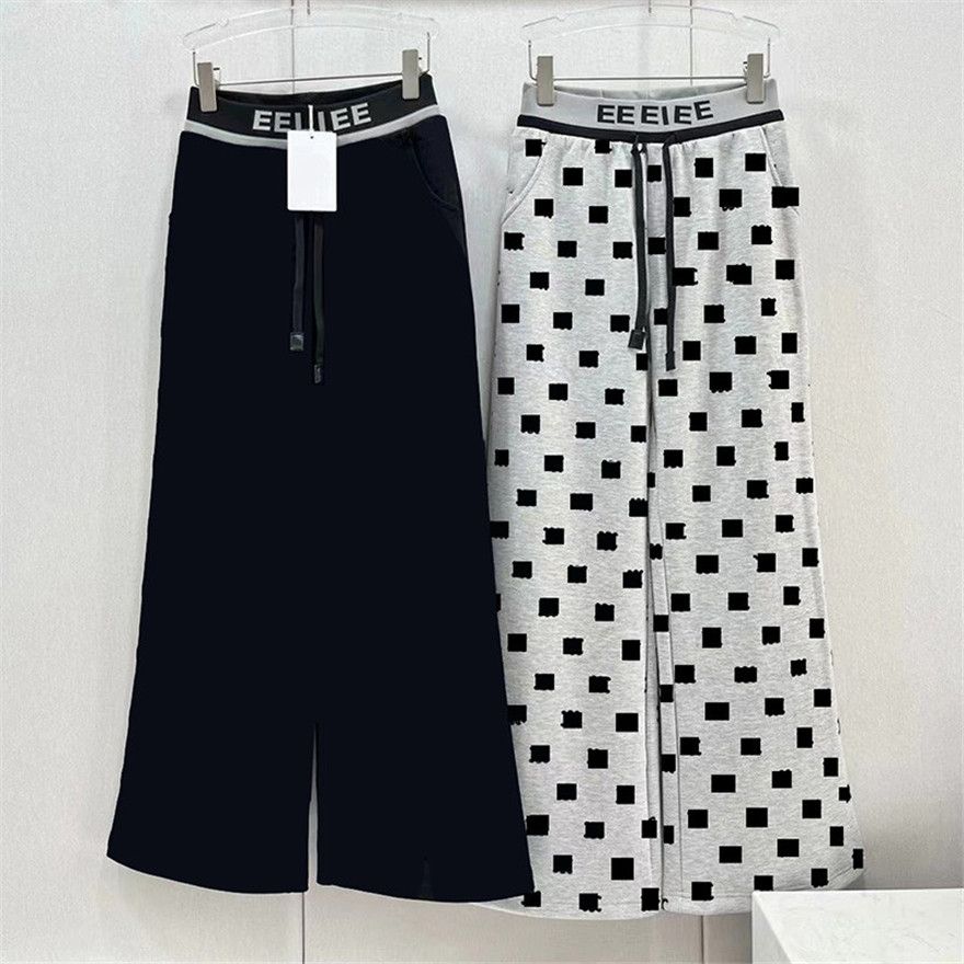 

Letters Flocking Womens Pants Vintage Webbing Wide Leg Pants Fashion Casual Trousers for Women, Gray with label #@
