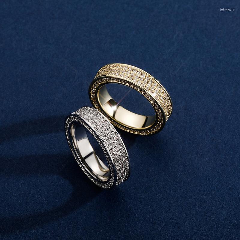 

Cluster Rings Hip Hop 3 Rows CZ Stone Paved Bling Out 6mm Round Finger For Women Men Unisex Rapper Jewelry Gift Drop ClusterCluster