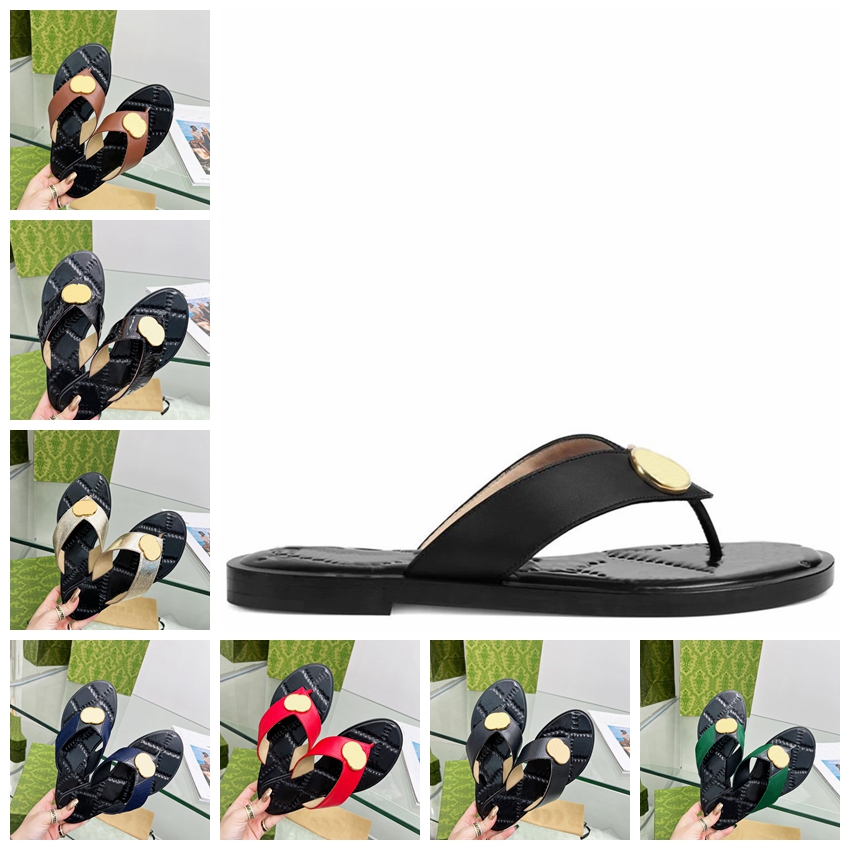 

22ss hotsale lux designer fashion pool slippers mens womens unisex leather thong sandals beach flat slides with gold-toned hardware, Red