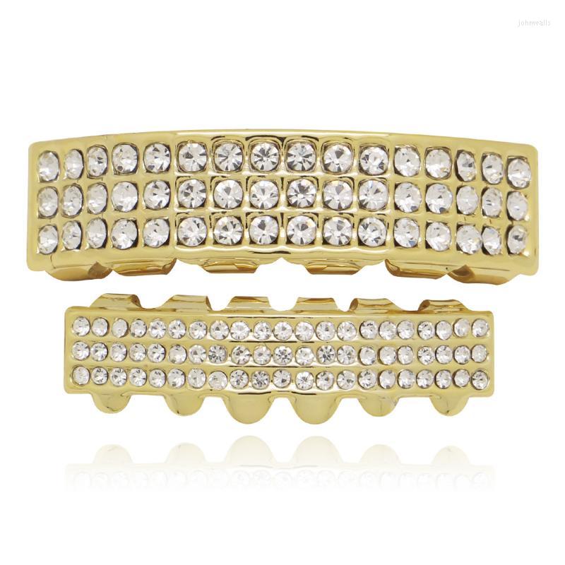 

Body Jewelry Other Hip Hop 3 Rows CZ Zircons Bling Iced Out Top Bottom Flat Teeth Grillz Set Men Rapper Gold Silver Color GiftOther