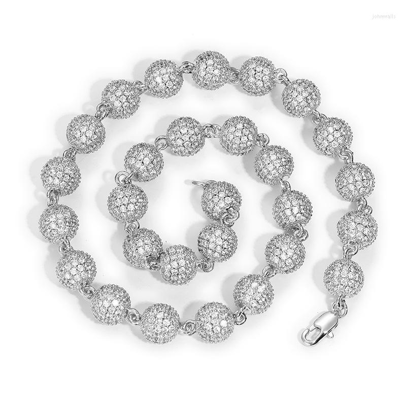 

Chains 7"-24" S925 Sterling Silver 10mm Beads Link Chain 5A CZ Stone Paved Bling Iced Out Rapper Jewelry For Men Women GiftChains