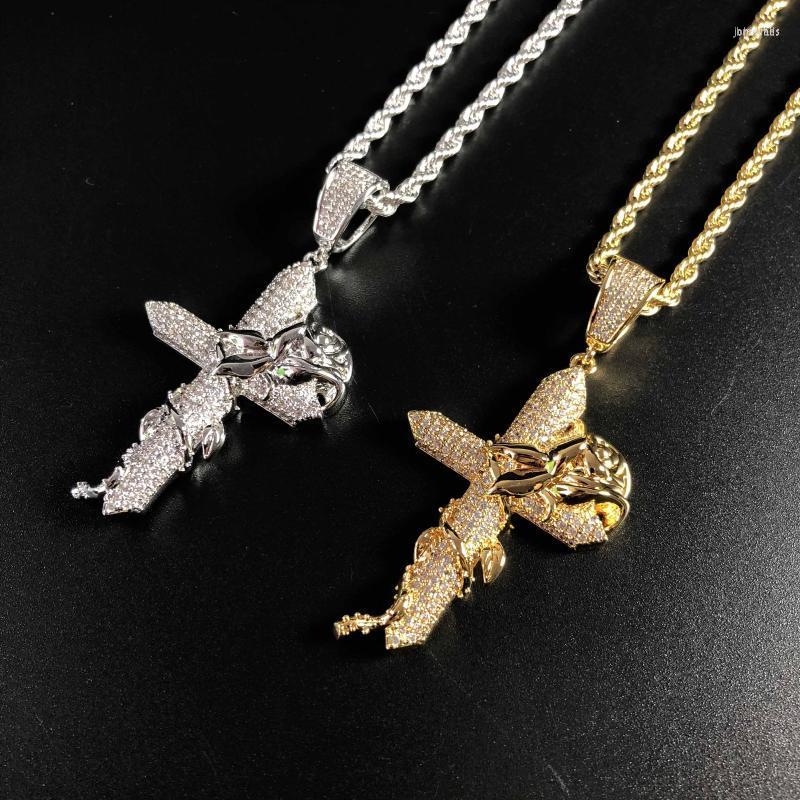 

Pendant Necklaces Brass CZ Rose Cross Hip Hop Jewelry For Men And Women