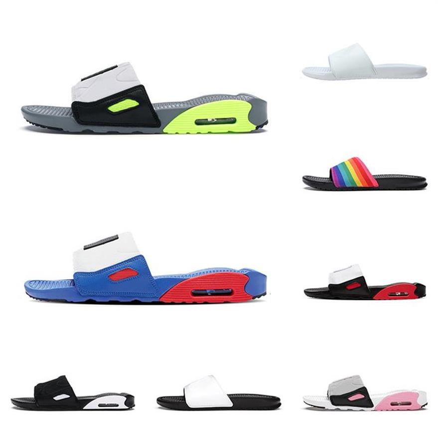 

2021 Arrival Sports Air 90s Slide Slippers Men Women Fashion Sandals Black Grey Volt Blue Red Flat Flip Flop Trainers Max New Tops235e2689