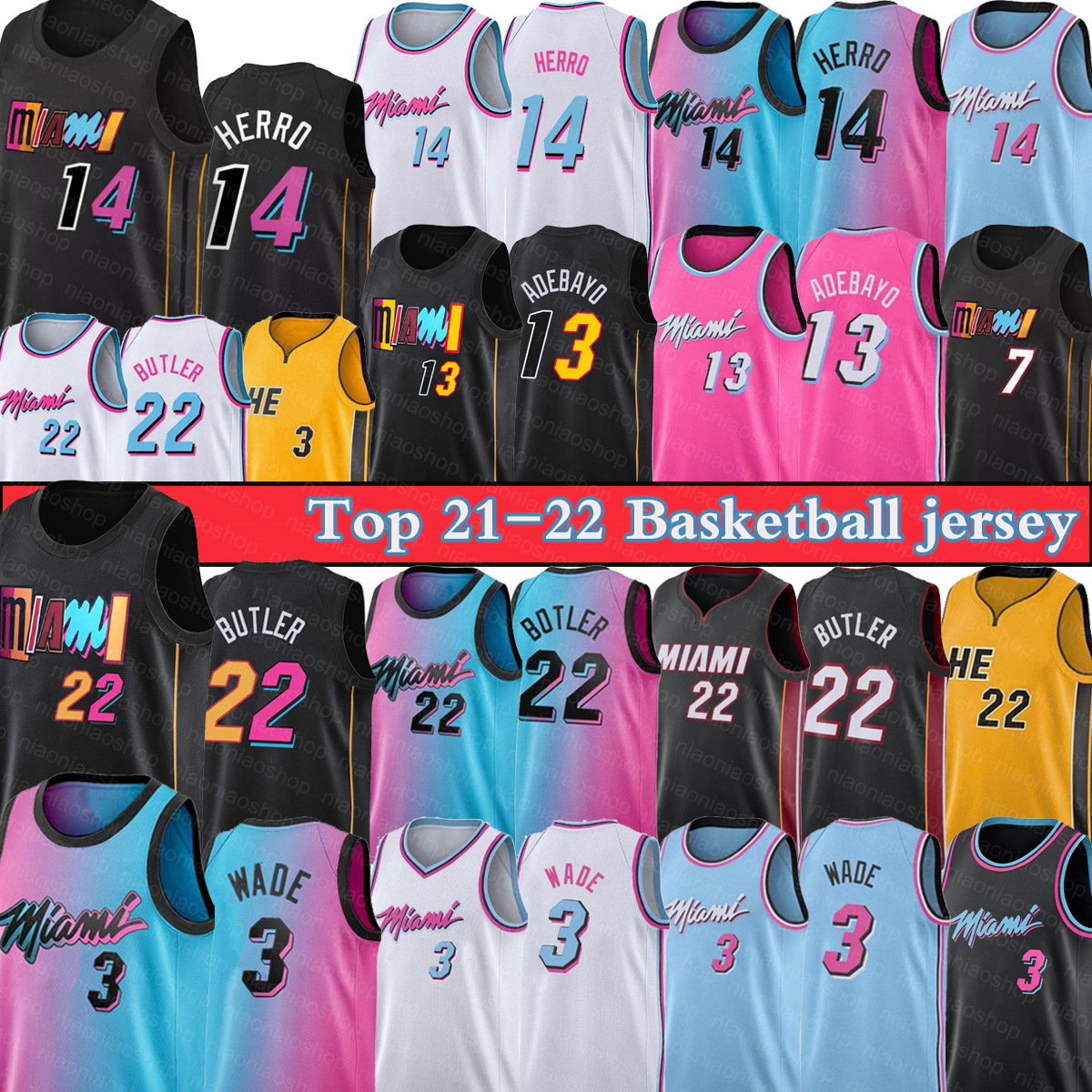 

Jersey Basketball Tyler 14 Herro 13 Ado Jimmy 22 Butler Dwyane 3 Wade Men Kyle 7 Lowry 2022 Camiseta baloncesto T-shirt Stock S-XXL
