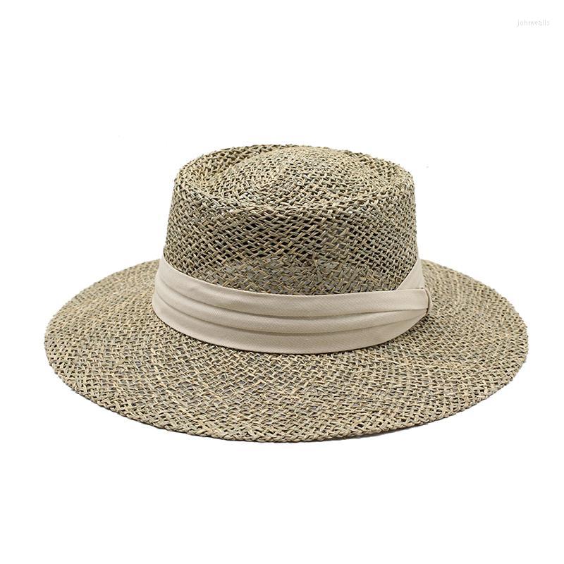 

Wide Brim Hats Beach Straw Hat Natural Seagrass Casual Vacation Holidays Round Island Top Sun Summer With BandWide, Yellow band