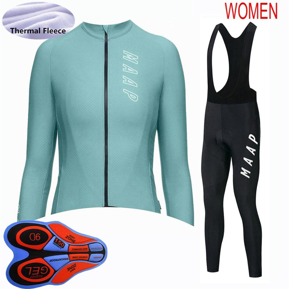 

New Women cycling Jersey Kits MAAP Team winter thermal fleece long sleeve bike shirt bib pants set bicycle Sports Uniform Y20092201258D, 01
