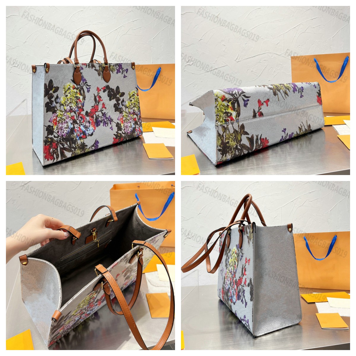 

On The Go MM Tote Bag Women Garden ONTHEGO Shopping Shoulderbag with two Handle Handbag Embossed Monos Letters Designer Large Capacity Sandbeach Luggage M21233