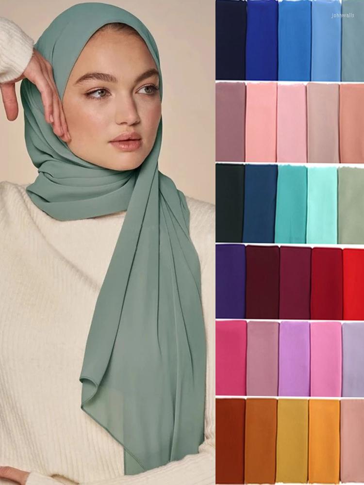 

Scarves Muslim Bubble Chiffon Hijab Scarf Women Solid Color Soft Long Shawls And Wraps Georgette Islamic Head Ladies Hijabs 2022Scarves