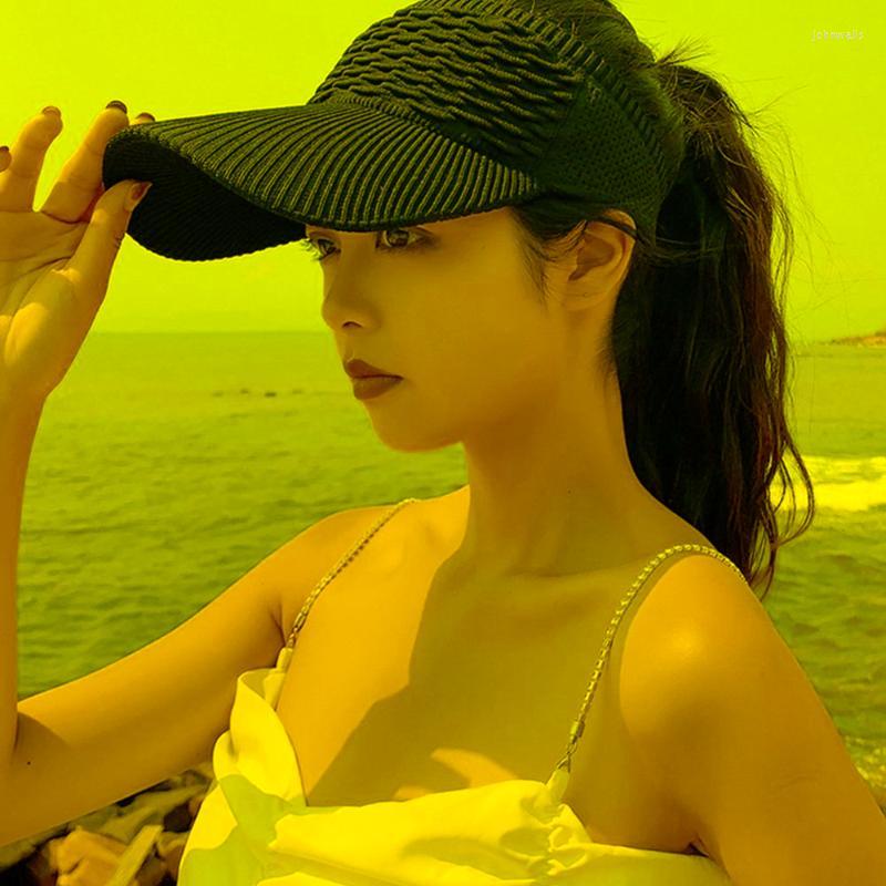 

Wide Brim Hats Women Empty Top Hat Breathable Adjustable Anti-UV Sun Baseball Tennis Golf Running Travel Beach Outdoor Visor CapsWide, Khaki