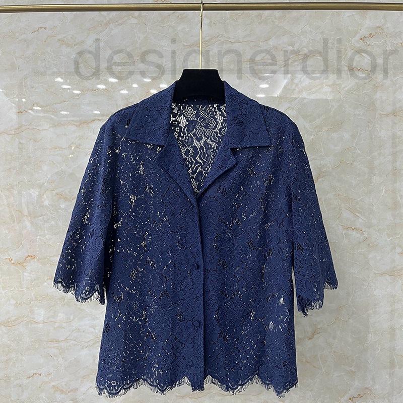 

Women' Vests designer Style Navy Blue Embroidery Lace Short Sleeve Shirt 2022 Summer Western Elegant 3O1X, 2# packing bag