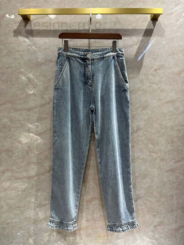 

Women' Jeans designer Ruffles lace trouser leg jeans ladies little fragrance embroidery ear edge loose straight Harun radish pants trend CF10, 2# packing bag