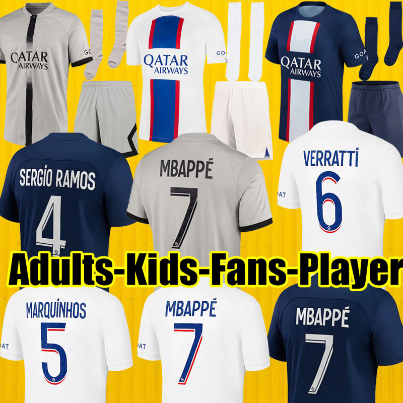 

22/23 soccer jersey MESSIs maillot de foot MBAPPE PSG 2022 2023 football shirt men kids new season white jersey tops shirts home fans player sets uniform 46820 jersey, Away patch 2