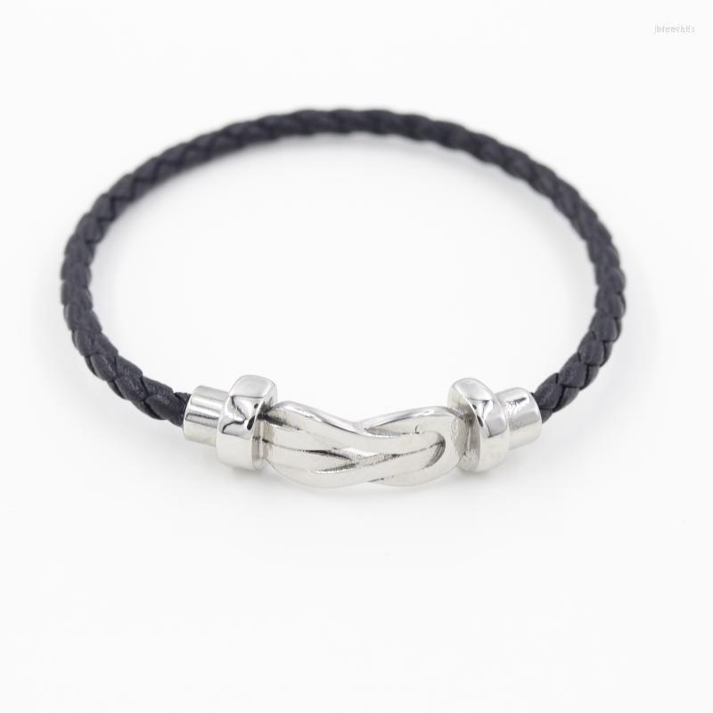 

Charm Bracelets Stainless Steel Fashion Magnetic Black Men Bracelet Leather Genuine Braided Punk Rock Bangles Jewelry