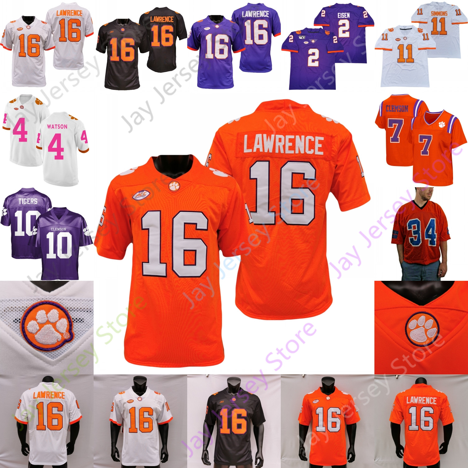 

Clemson Tigers Football Jersey NCAA College Hunter Renfrow Travis Etienne Jr. Tee Higgins DeAndre Hopkins C.J. Spiller Steve Fuller Isaiah Simmons, Purple 2021 patch
