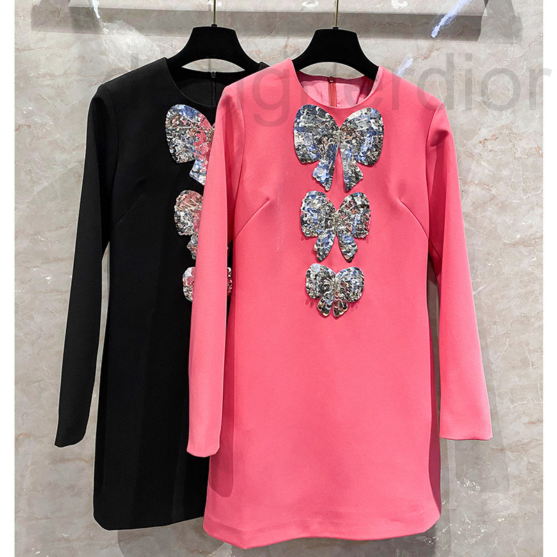 

Casual Dresses designer Nanyou Heavy Industry Sequins Butterfly Long Sleeve Dress 2022 Spring New Women' Splice Treasure Bead Skirt 7JAJ, 2# packing bag