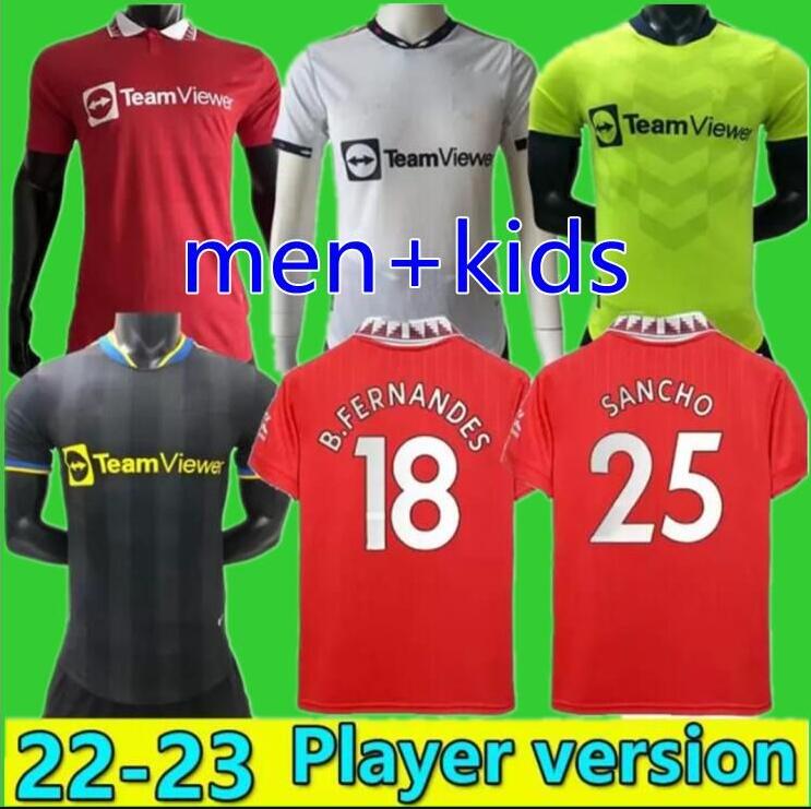 

S-4XL 22 23 Manchester SANCHO Soccer Jerseys VARANE BRUNO FERNANDES RASHFORD POGBA United Jersey men kids woman Football Shirt TELLES fans player version equipment, 22/23 kids home socks