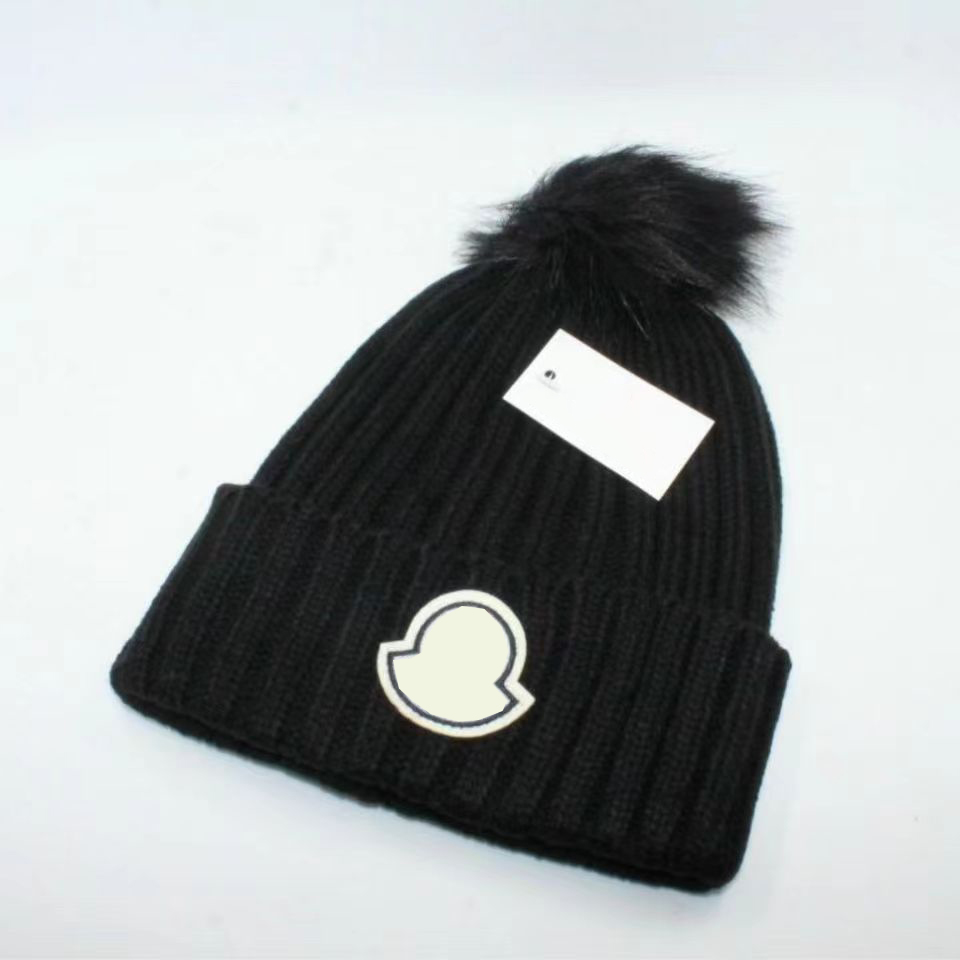 

Beanies Wool Fur Caps Outwears Thick Warm Hat Beanie Woman Cap With Embroidery Budge, Black1