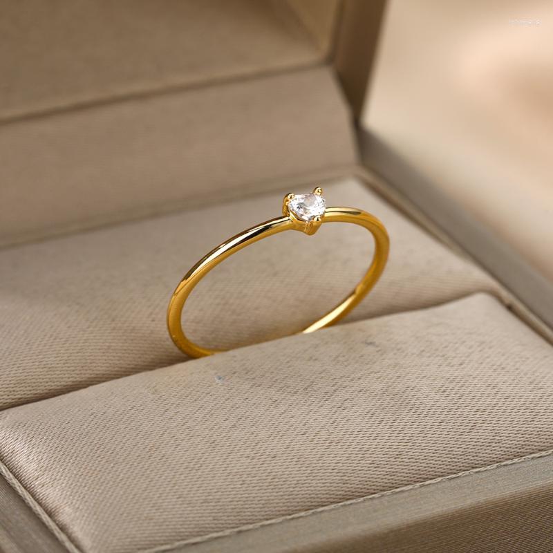 

Cluster Rings Zircon Heart For Women Stainless Steel Minimalist Love Finger Ring 2022 Fashion Thin Dainty Wedding GiftsCluster