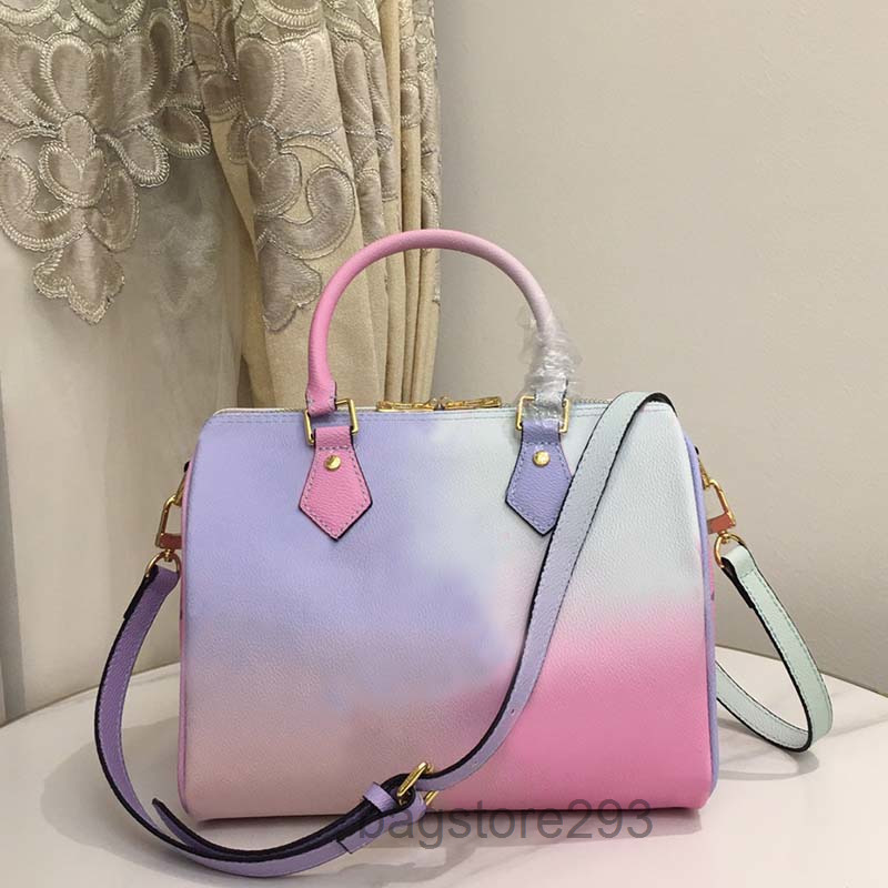 

Gradient Speedy Crossbody Bags High Quality Handbags Purse Genuine Leather Fashion Letters Coin Purse Zipper Closure Women Cylinder Shoulder Bag 2022, 20x10cm