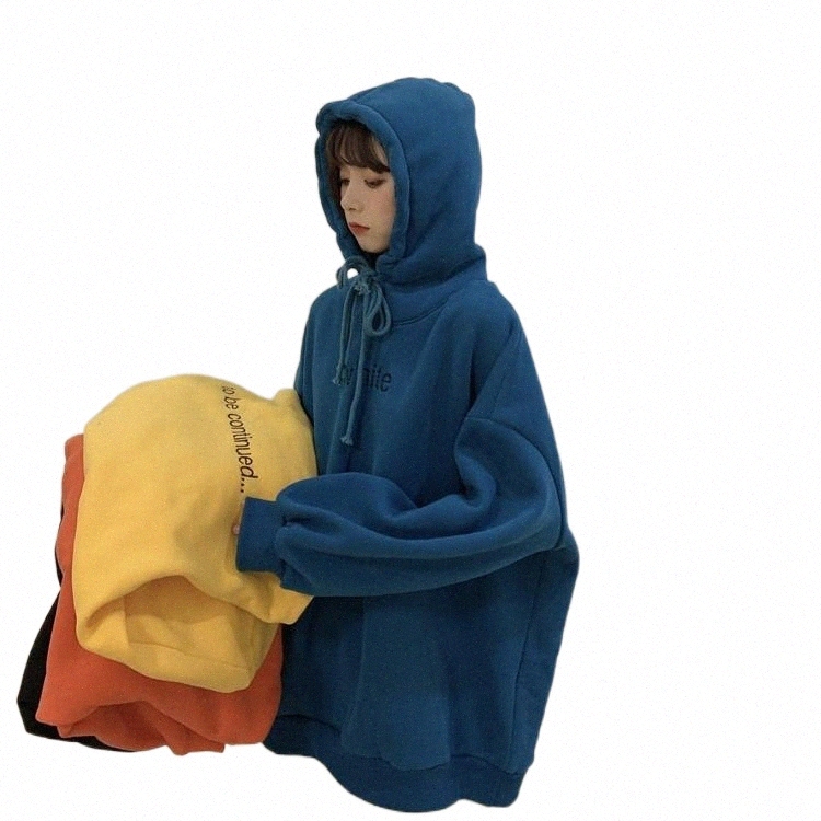 Viscous Orange Automne et Winter Plus Velvet Women 2021 BF College Wide Pine Pine Cor←en Version de la mar←e des sweats ¢ capuche Women's M5WZ