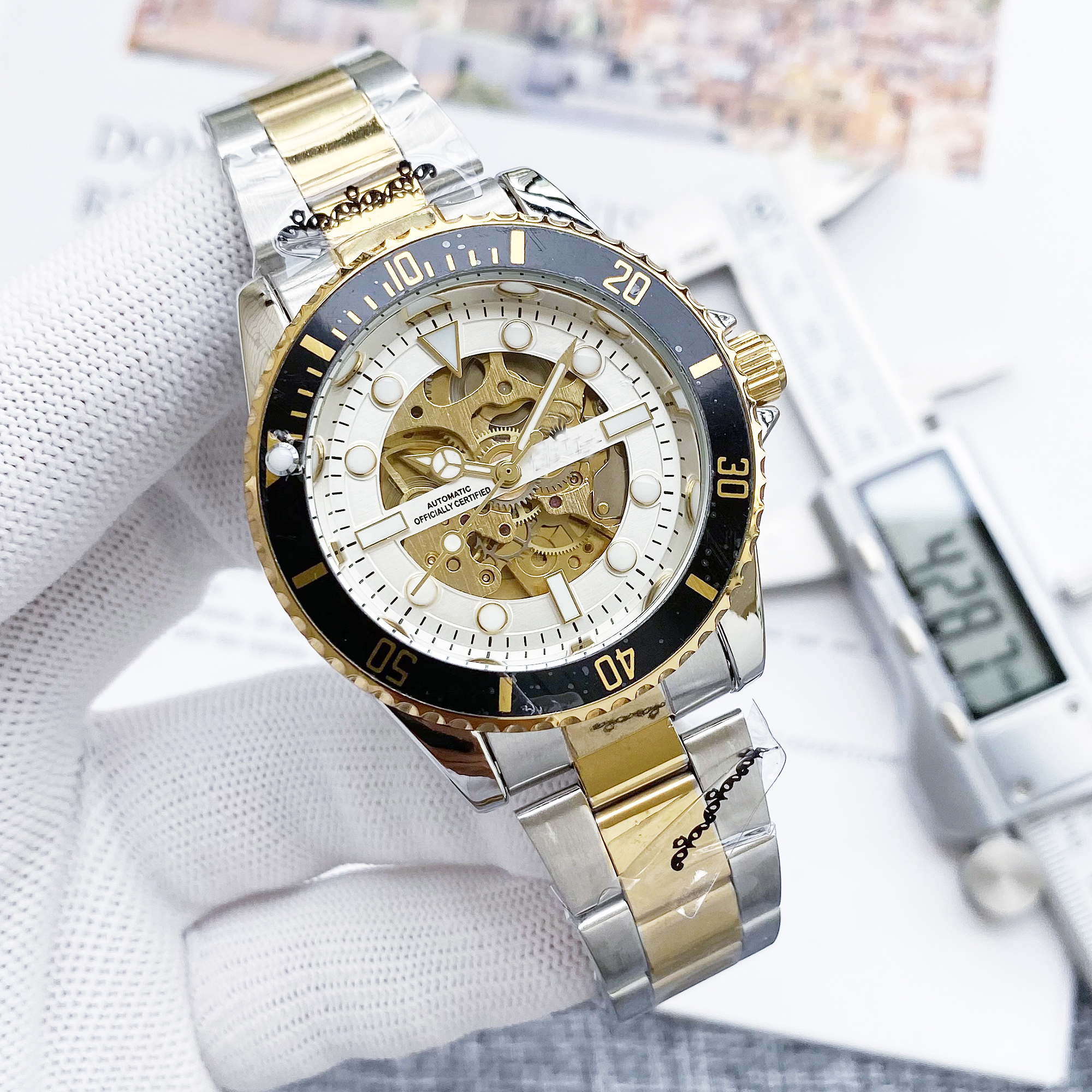 

men's watch luxury 41mm automatic machinery wristwatch hollow out stainless steel strap sapphire mirror business office watch folding buckle Montre De Luxe watches, 02