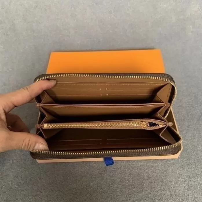 

Fashion women wallet Genuine Leather wallet single zipper wallets lady ladies long classical purse with box card 60017, Brown flower