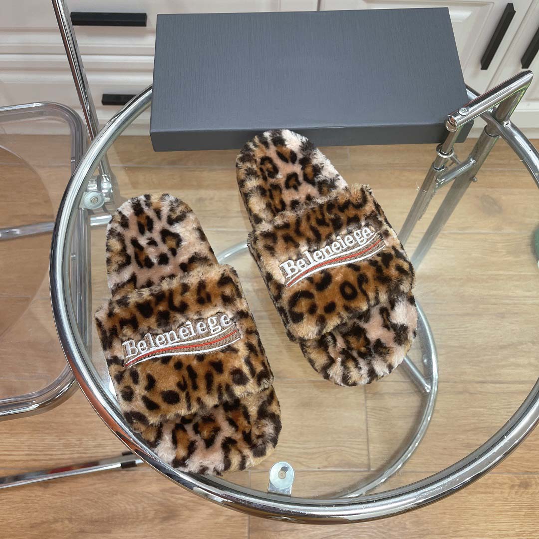 

22ss latest lux leopard slippers designer mens womens Furry faux shearlings slides with box and dust bag, Orange