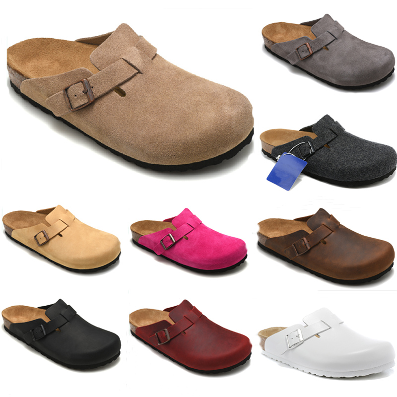 Boston Spring Women's Closed Toe Flat Cork Slippers Cow Suede Leather Beach Clogs Platform Sandals For Women Retro Fashion Garden Mule Clog Sli