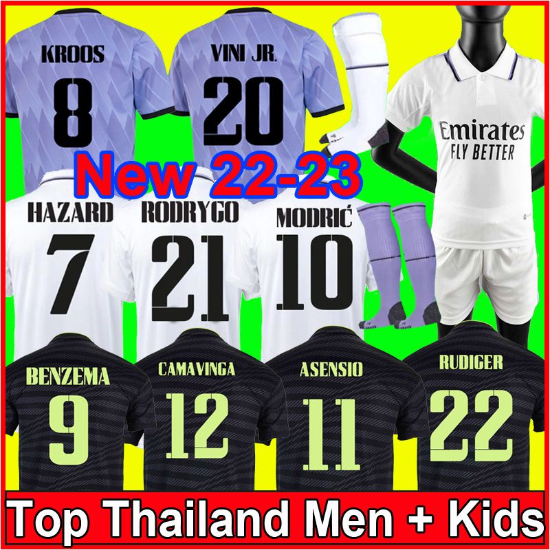 

22 23 BENZEMA RODRYGO RUDIGER Real madrids jerseys football shirt VINI JR ALABA HAZARD ASENSIO MODRIC MARCELO VALVERDE CAMAVINGA camiseta men kids kit uniforms, Kids 23 home