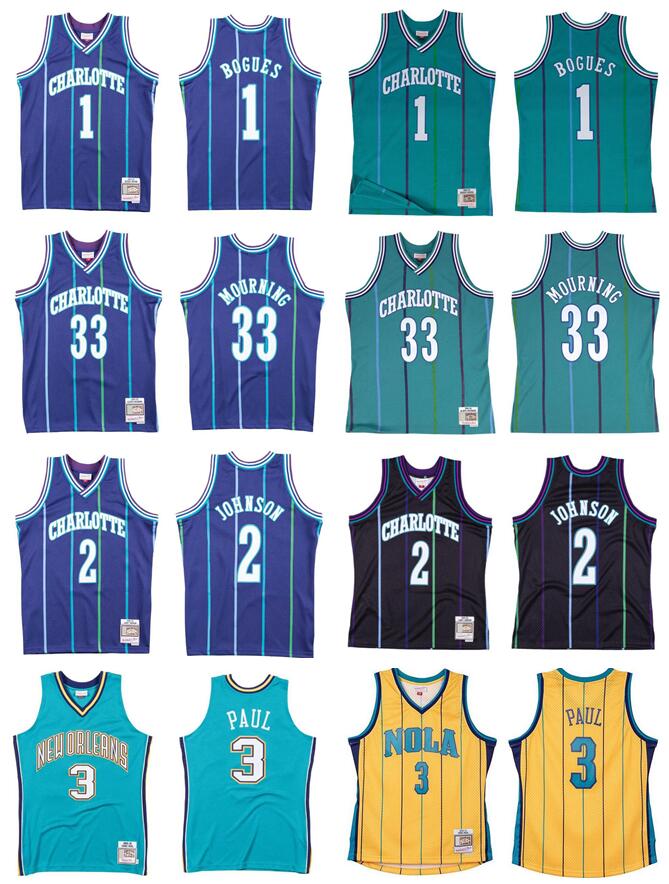 

Basketball Jerseys Alonzo Mourning #33 Larry Johnson #2 Muggsy Bogues #1 Chris Paul #3 Mitchell & Ness Hardwoods Classics retro Men Women Youth throwback jersey, With logo