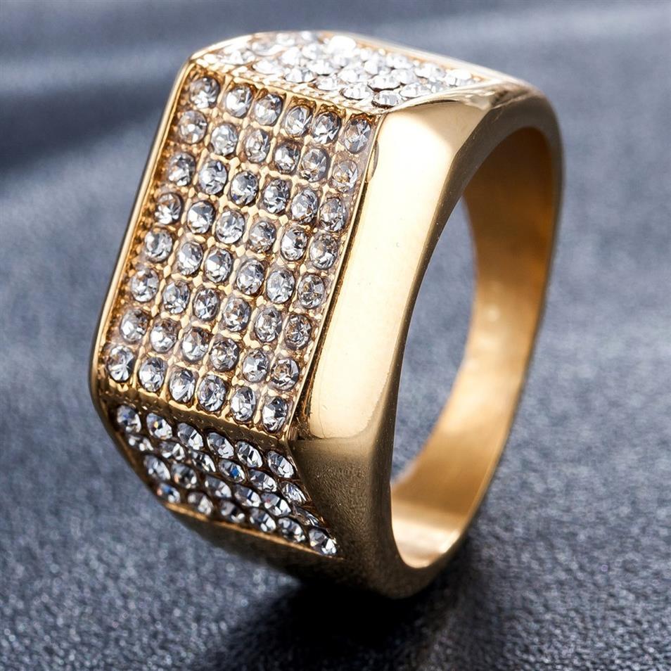 

new Fashion luxury designer full diamonds titanium stainless steel golden men rings hip hop jewelry226w