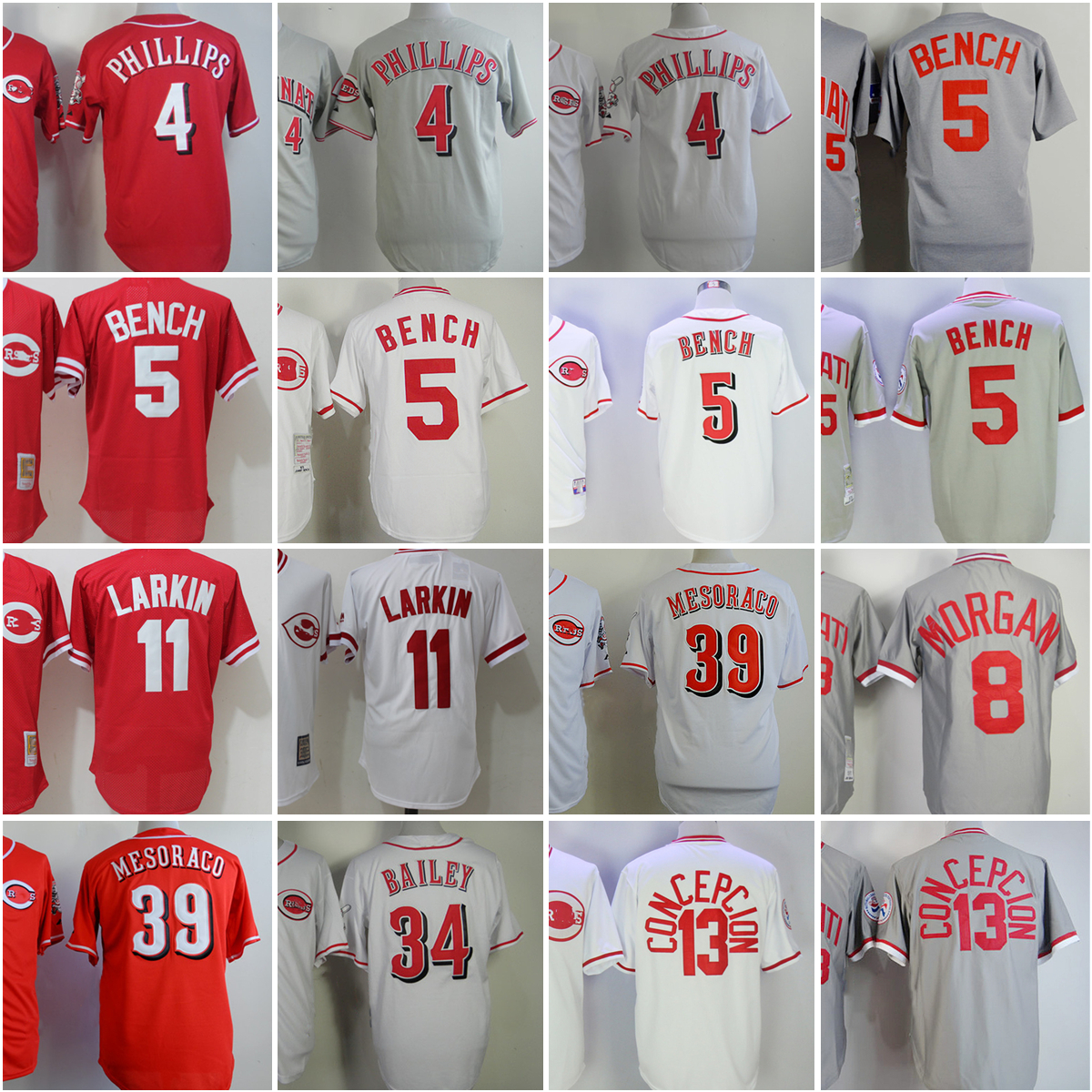 

Vintage Mitchell&Ness Baseball Jersey 4 Brandon Phillips 5 Johnny Bench 8 Joe Morgan 11 Barry Larkin 13 Dave Concepcion 34 Homer Bailey 39 Devin Mesoraco, As picture(with team name)