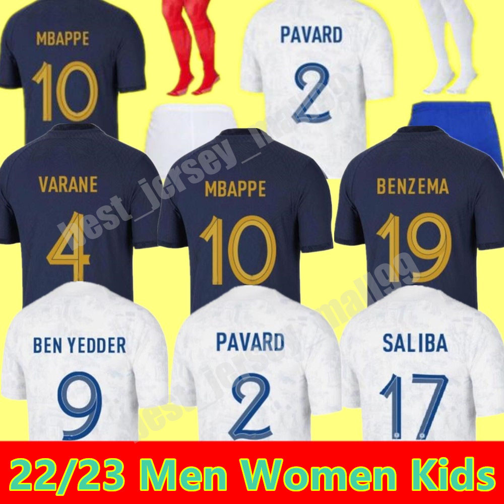 

Maillots de football 2022 Soccer Jerseys French BENZEMA Football shirts MBAPPE Francia GRIEZMANN POGBA kante maillot foot kit top shirt MEN kids sets, Away+world cup patch adult