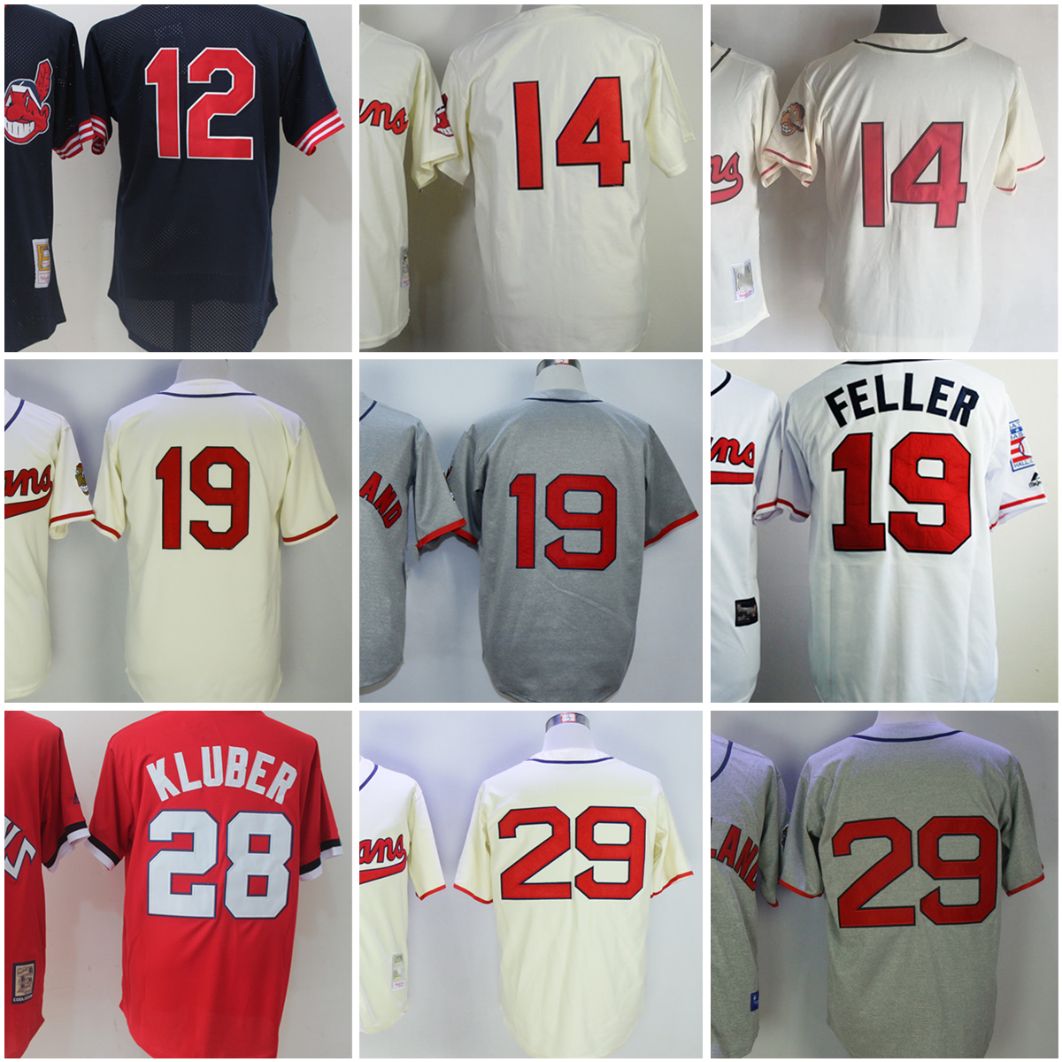 

Vintage Mitchell and Ness Baseball Jersey 29 Satchel Paige 1948 12 Francisco Lindor 14 Larry Doby 19 Bob Feller 28 Corey Kluber 30 Joe Carter Blank, As picture(with team name)