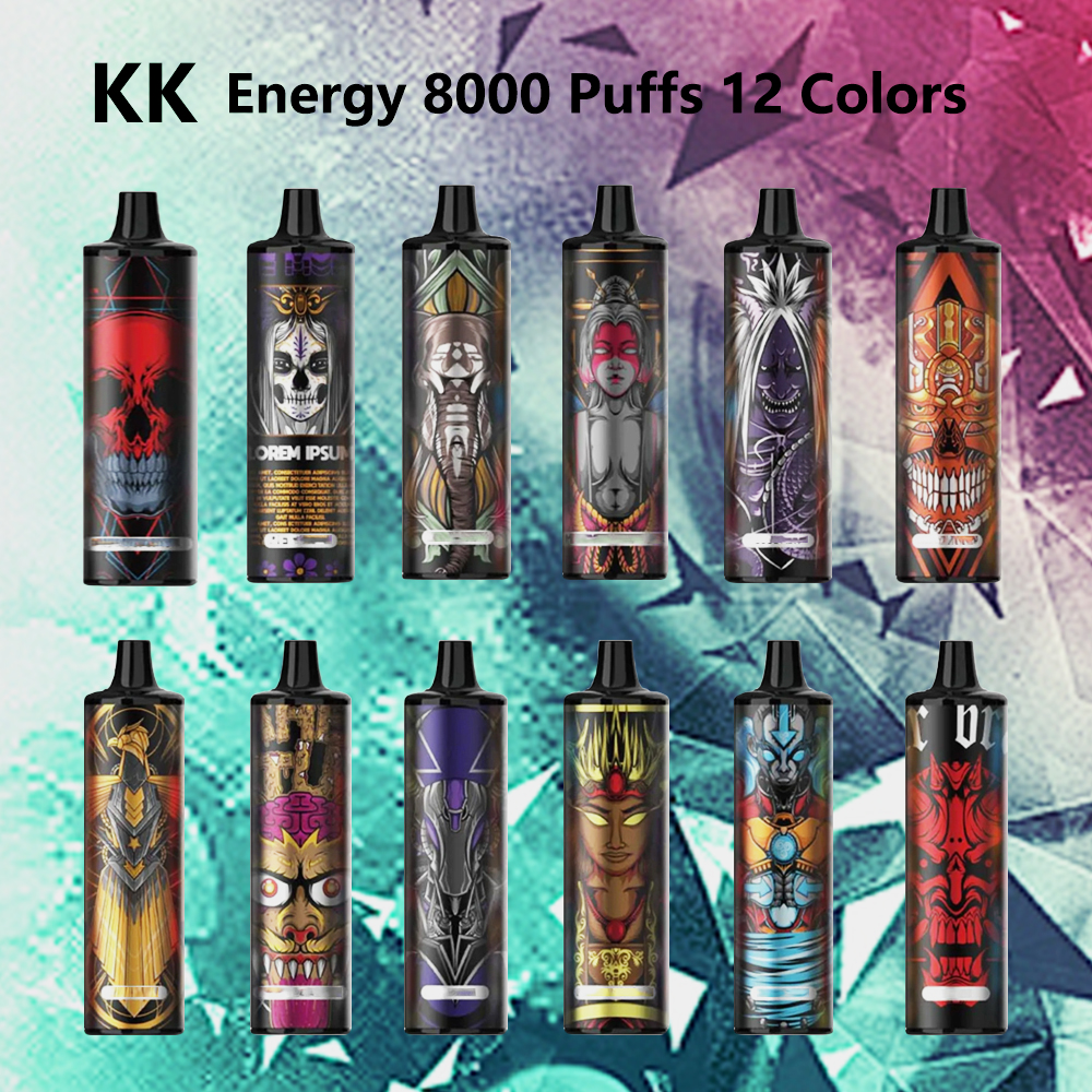 

new original e cigarette KK energy 8000 puffs kit disposable vape device 1.2 ohm mesh coil prefilled 16ml pod 5% concentration 12 colors rechargeable vaporizer pen