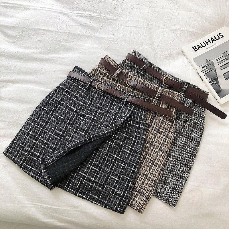 skirts HELIAR Women Bodycon Skirt Irregular Chidori Plaid Mini Highstreet 2021 Summer Sashes D1p9#