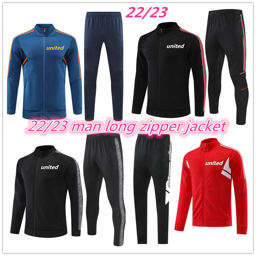 

22 23 man united jacket tracksuit training suit men MARTIAL RASHFORD adult football sportswear blue foot jogging 2022 2023 POGBA utd Soccer long zipper full set