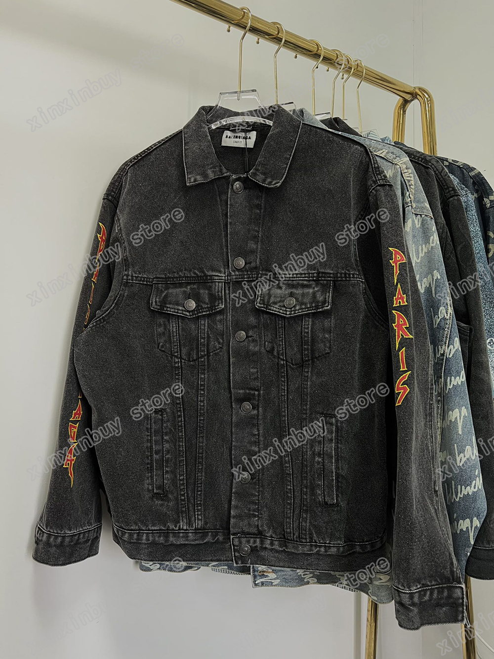 

xinxinbuy Men designer Coats Jacket Denim Jacquard DESTROYED Letter paris long sleeve women black khaki white XS-L, Multi