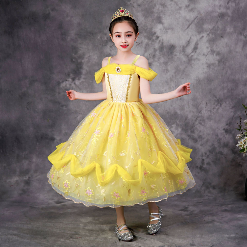 Cute Yellow Flower Girl Dress Princess A Line Off Shoulder Handmade Flowers Children Birthday Wedding Party Gowns Toddler First Communion Wears-image-804188793