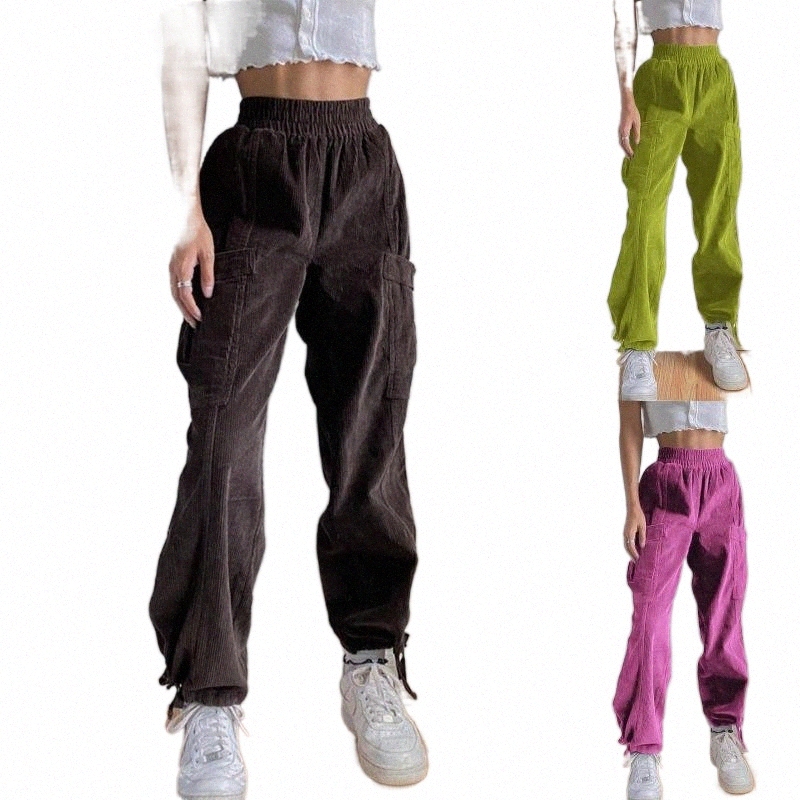 

women Long Straight Wide Leg Casual Jogging Pants Elastic Waistband Corduroy Pockets Ankle Tied Loose Trousers Pant Women' & Capris j7DD#, Brown