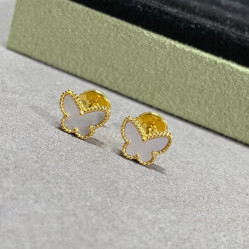 Boucles d'oreilles en argent sterling S925 avec papillon doux pour femmes, marque de luxe, coquille de trèfle, bracelets ras du cou courts, colli