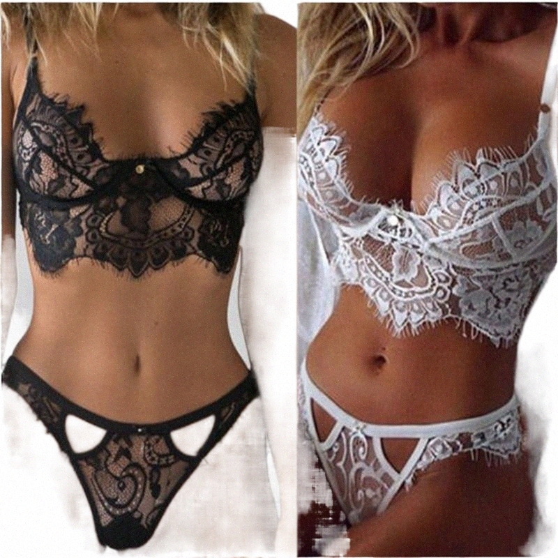 

women's Perspective Lace Three-point Style Sexy Lingerie Sets Hollow Out Exotic Apparel Porno Bra Underwear G-string Babydolls Bras n3De#, White