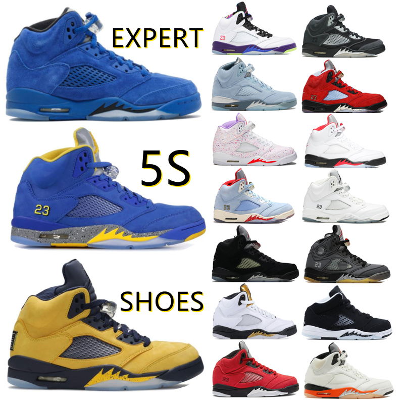 

Golf shoe Top Fashion 5 5s Basketball Shoes Men Sneakers White x Black Muslin Sail Bluebird Raging Red Pink Foam Shattered Backboard Mens Sports, Box