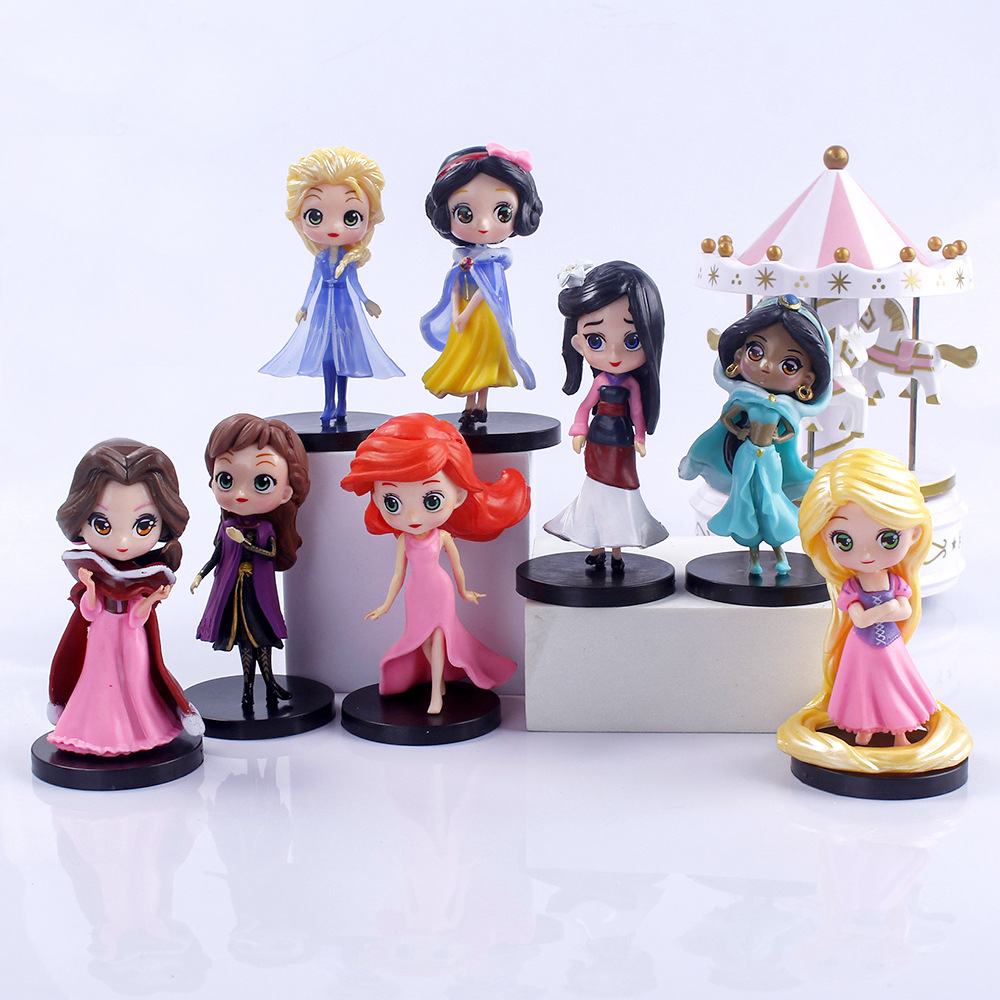 

Disney Genuine Authorized Princess Doll Eight-piece Set Modeling Cute Restore Movie Classic Children's Play House Toys Home Decoration Holiday Gifts