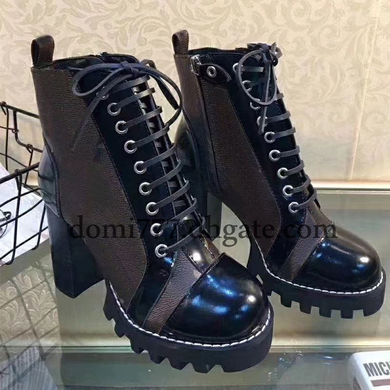 

High-Quality Fashion Flower Print Boots 9.5cm High Heel Women's Boots with Shoelace for Women EU 35-42, Brown