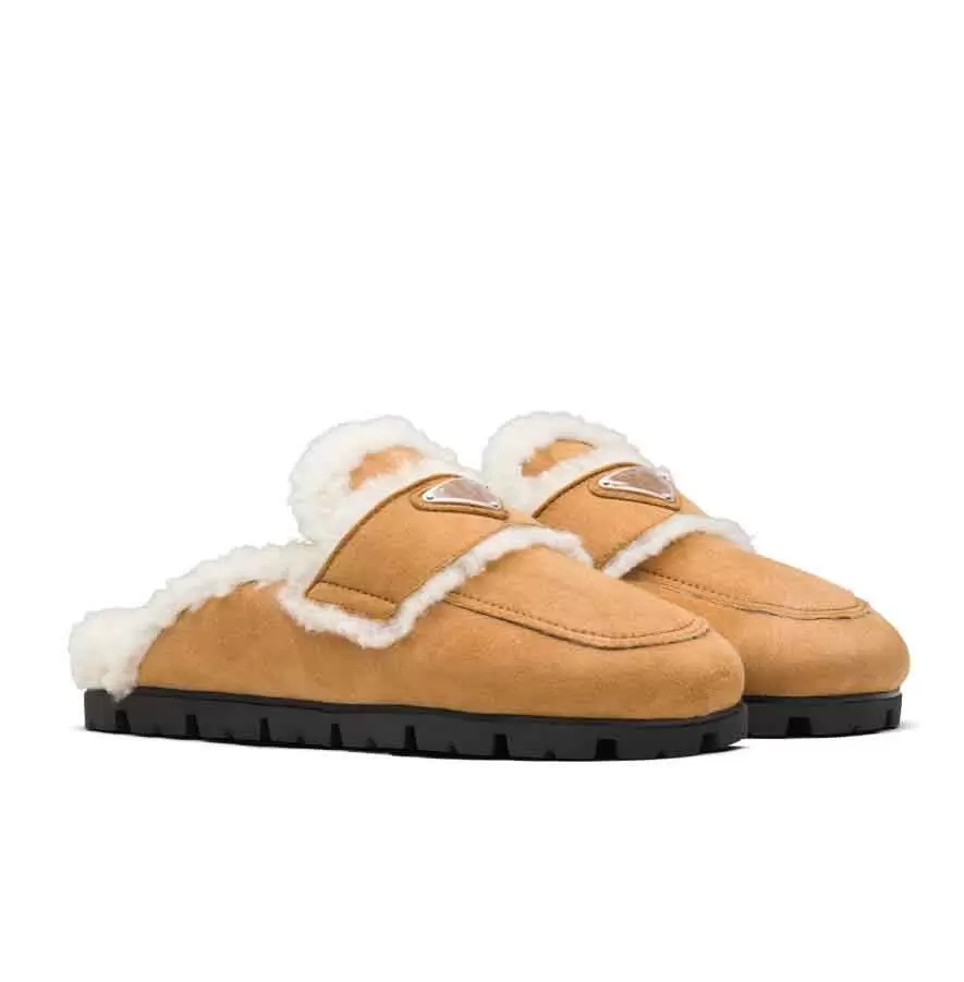 

Winter Warm Shearling Sandals Shoes Slippers Detailing Home Slides Flats Soft Comfort Slip On Casual Walking Shoes Nude Black With Box