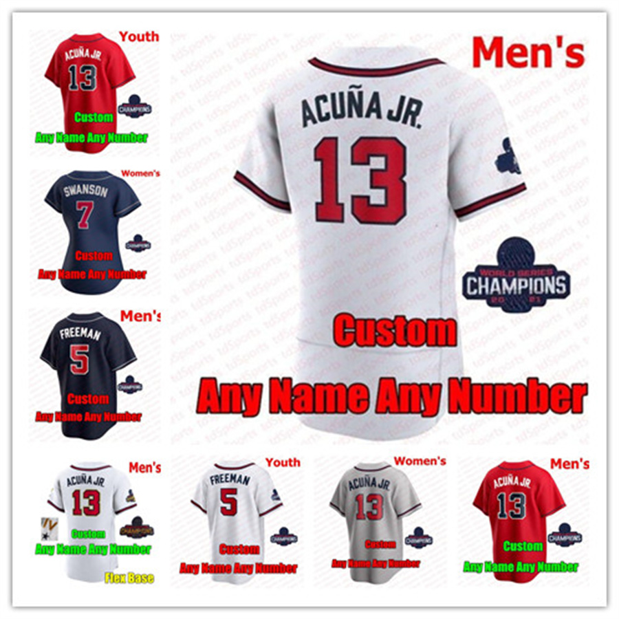 

Baseball jerseys 2021 World Series Champion Men Women youth 13 Ronald Acuna Jr. Atlanta Marcell Ozuna Freddie Freeman Dansby Swanson Brave Deion Sanders jersey, As shown in illustration