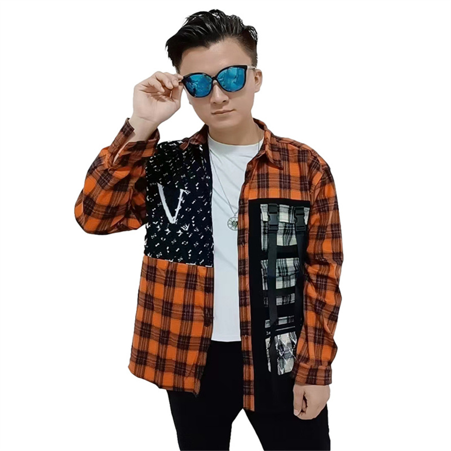 Designer Men's Shirt Plaid Shirt Classic Hommes et femmes avec le m￪me couple Small Organ Pocket Color Couleur de correspondance LETTRE PRESSION