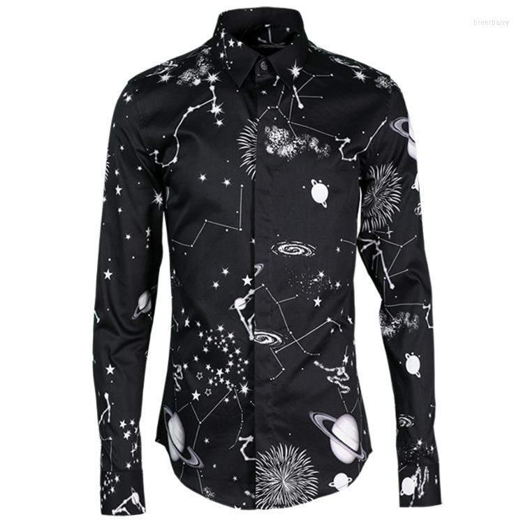 

Men's Casual Shirts Black Printed Luxury Men Shirt Fashion Classic Constellation Allover Print Dress Long Sleeve Mens Slim