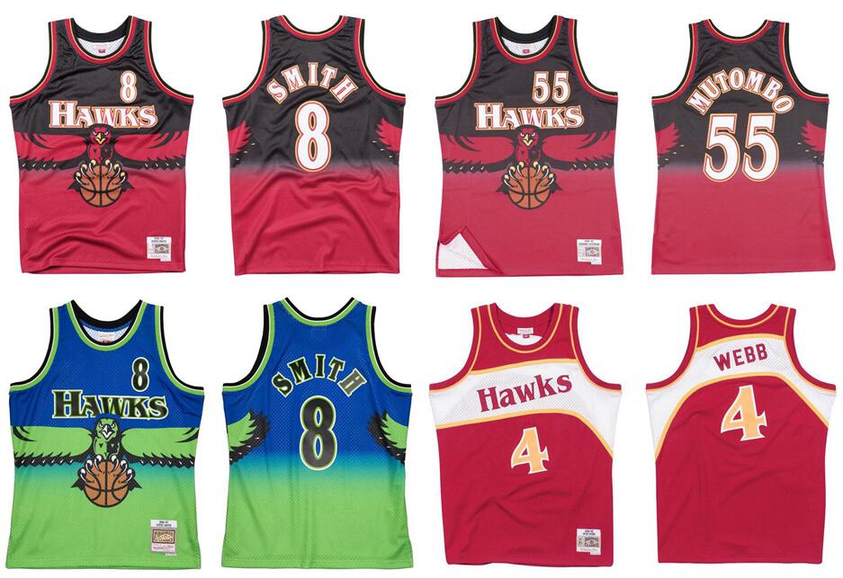 

Basketball Jerseys Dikembe Mutombo #55 Steve Smith #8 Spud Webb #4 Mitchell & Ness Hardwoods Classics retro Men throwback jersey, With logo